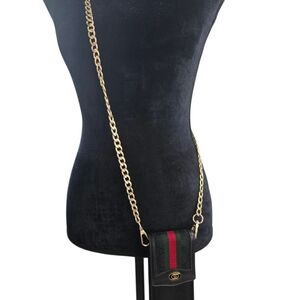 Gucci Black Leather Crossbody with Red and Green Stripe